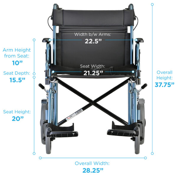 22″ Transport Chair w/ 12″ rear wheels measurements